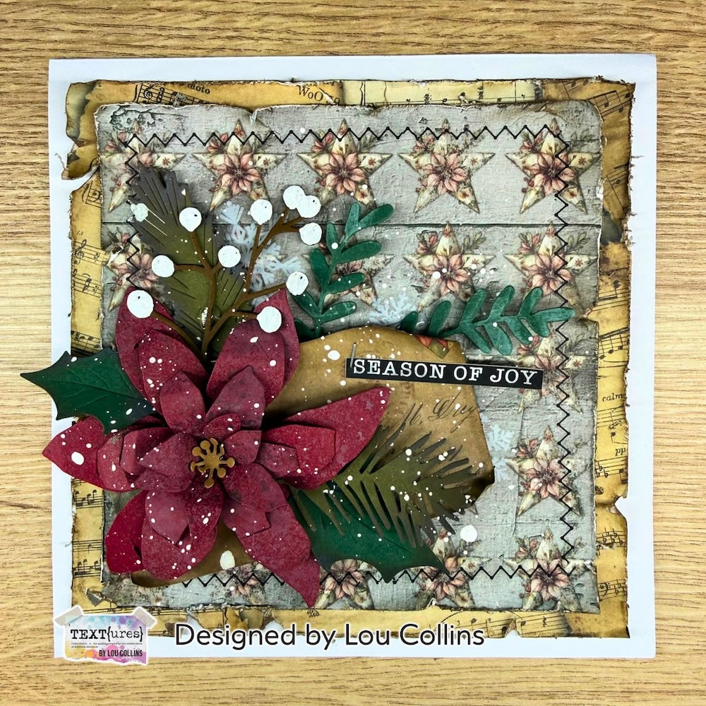 TEXT{ures} Layered Poinsettias Die Set texcd0004 star background music heet trim season of joy card lou collins