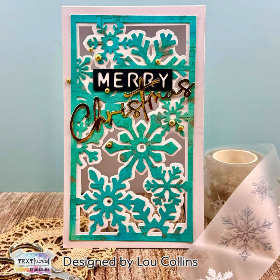 TEXT{ures} Layered Snowflake Panel Die Set texcd0006 merry christmas blie trim outline card lou collins