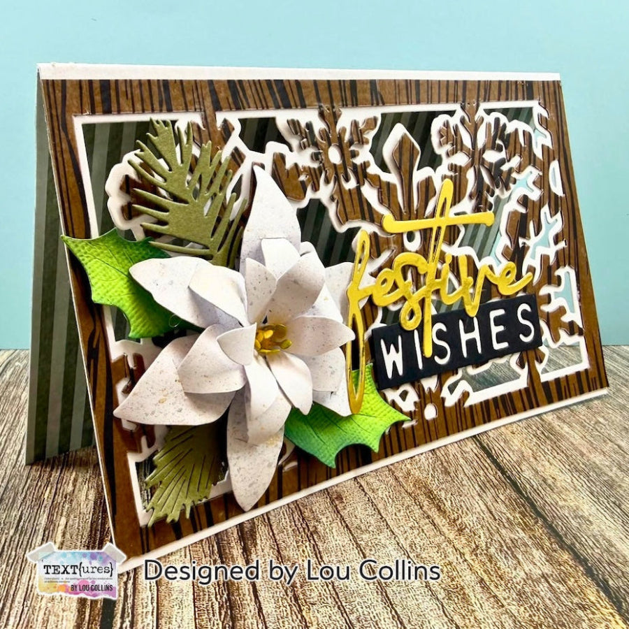 TEXT{ures} Winter Foliage Die Set texcd0005 snowflake outline white flower festive wishes card lou collins