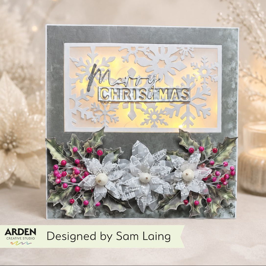 TEXT{ures} Winter in Bloom 8x8 Paper Pad texpp0005 snowflake background leaves and berries merry christmas card sam laing