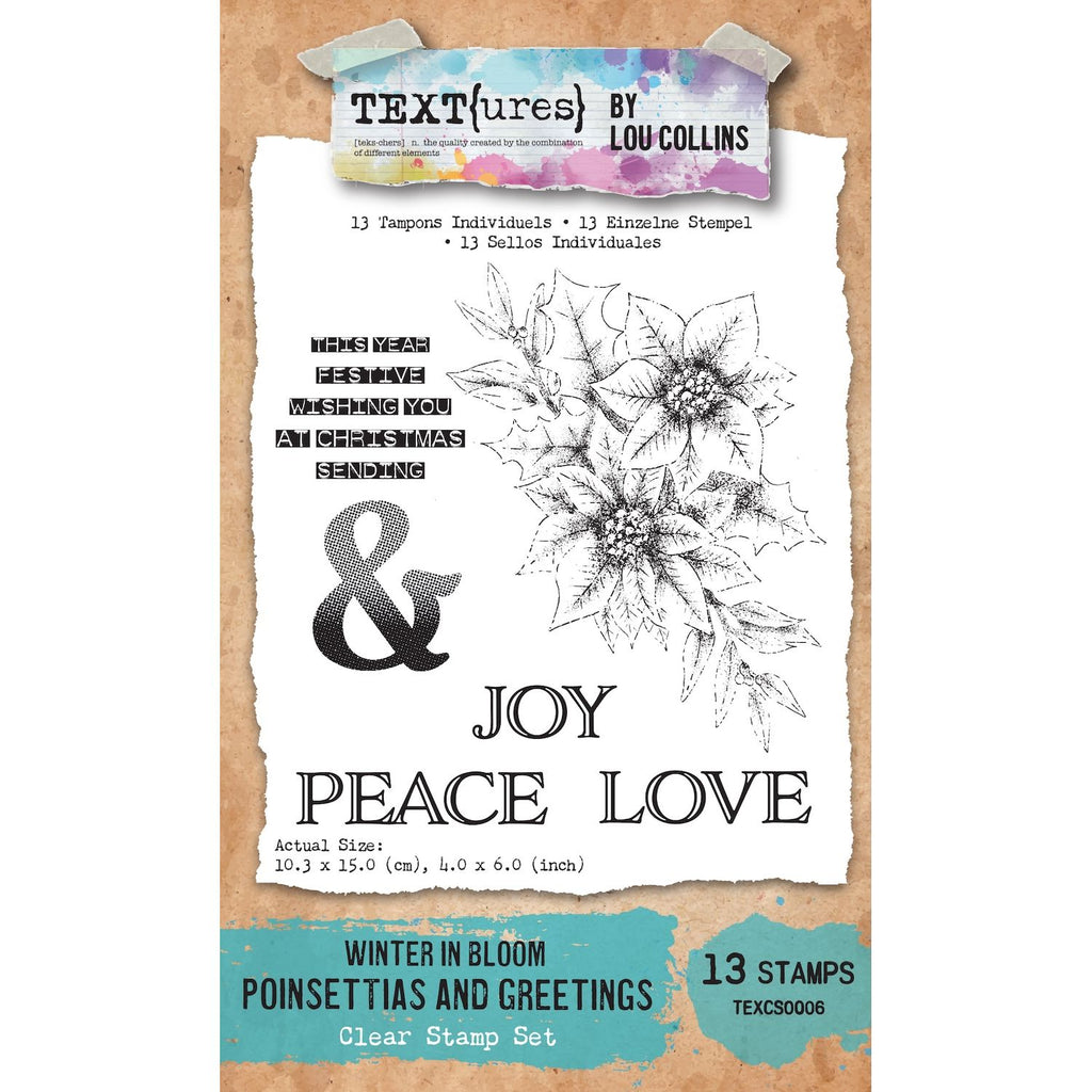 TEXT{ures} Winter in Bloom Poinsettias and Greetings Clear Stamps texcs0006