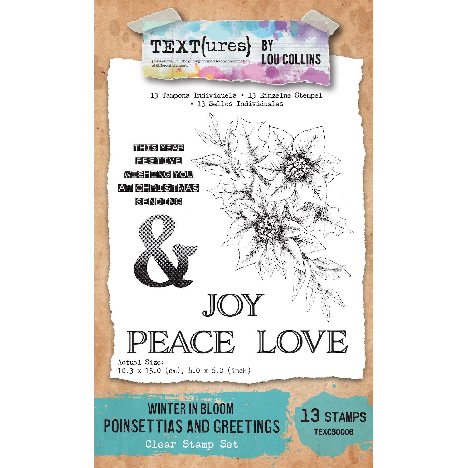 TEXT{ures} Winter in Bloom Poinsettias and Greetings Clear Stamps texcs0006