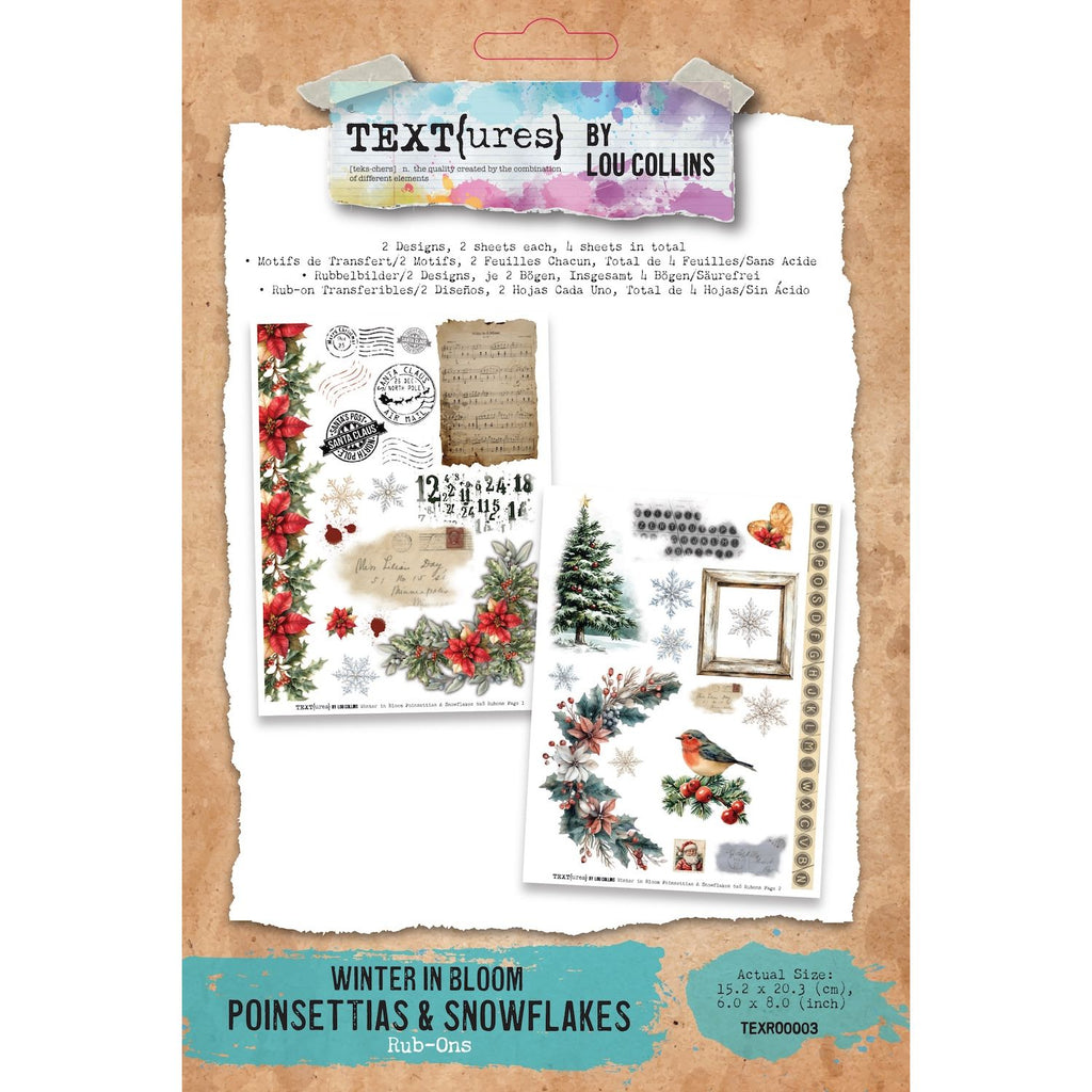 TEXT{ures} Winter in Bloom Poinsettias and Snowflakes 6x8 Rub On Transfer Set texro0003