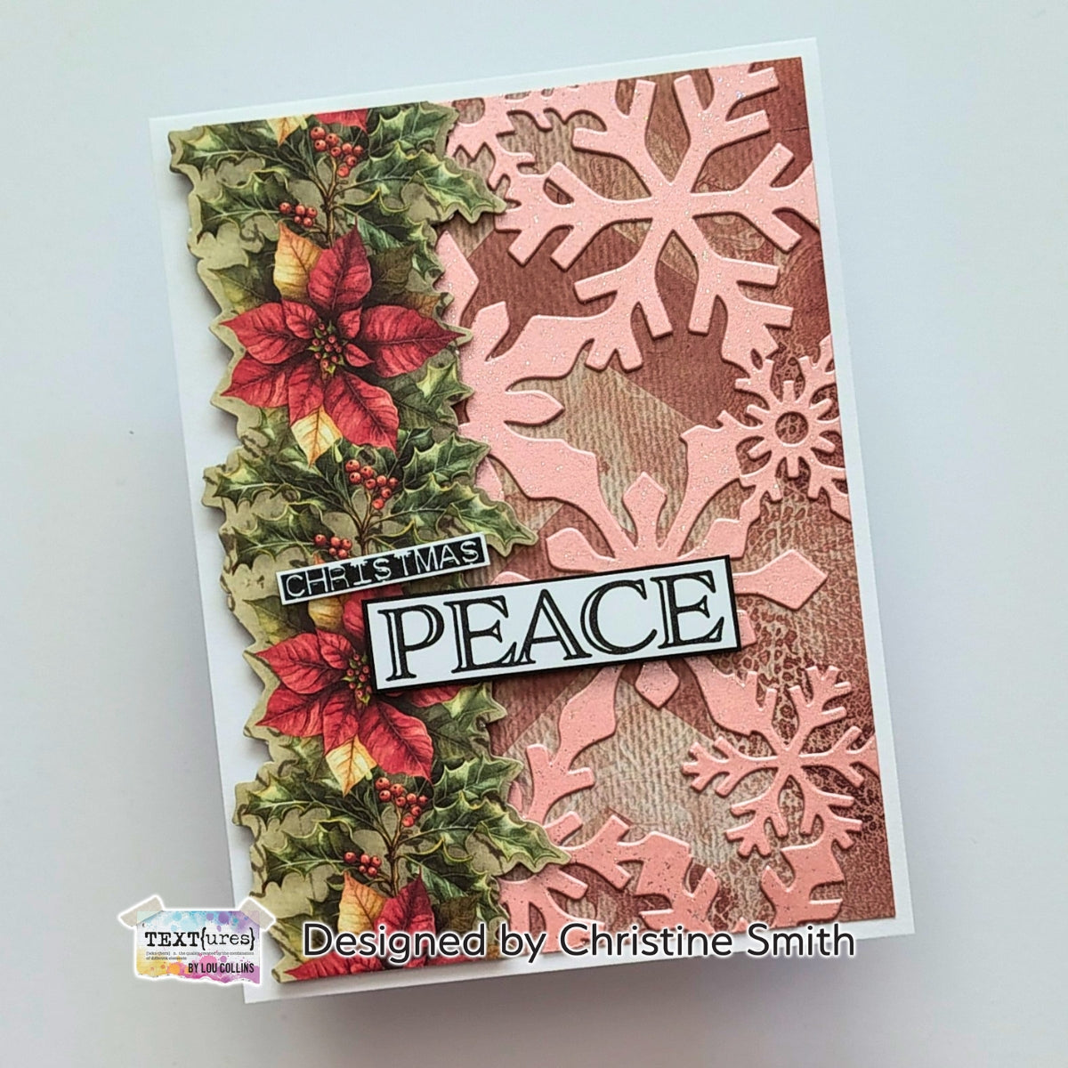 TEXT{ures} Winter in Bloom Poinsettias and Snowflakes 6x8 Rub On Transfer Set texro0003 pink snowflakes christmas peace card christine smith