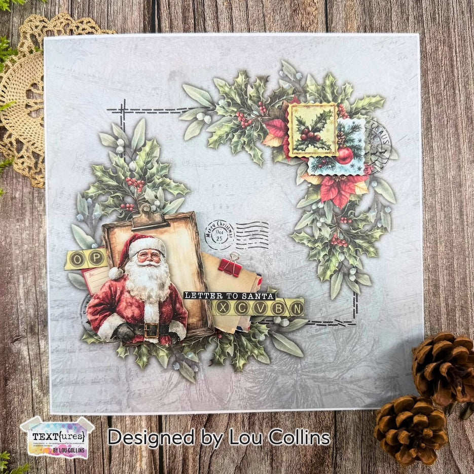 TEXT{ures} Winter in Bloom Poinsettias and Snowflakes 6x8 Rub On Transfer Set texro0003 santa claus garland letter to santa card lou collins