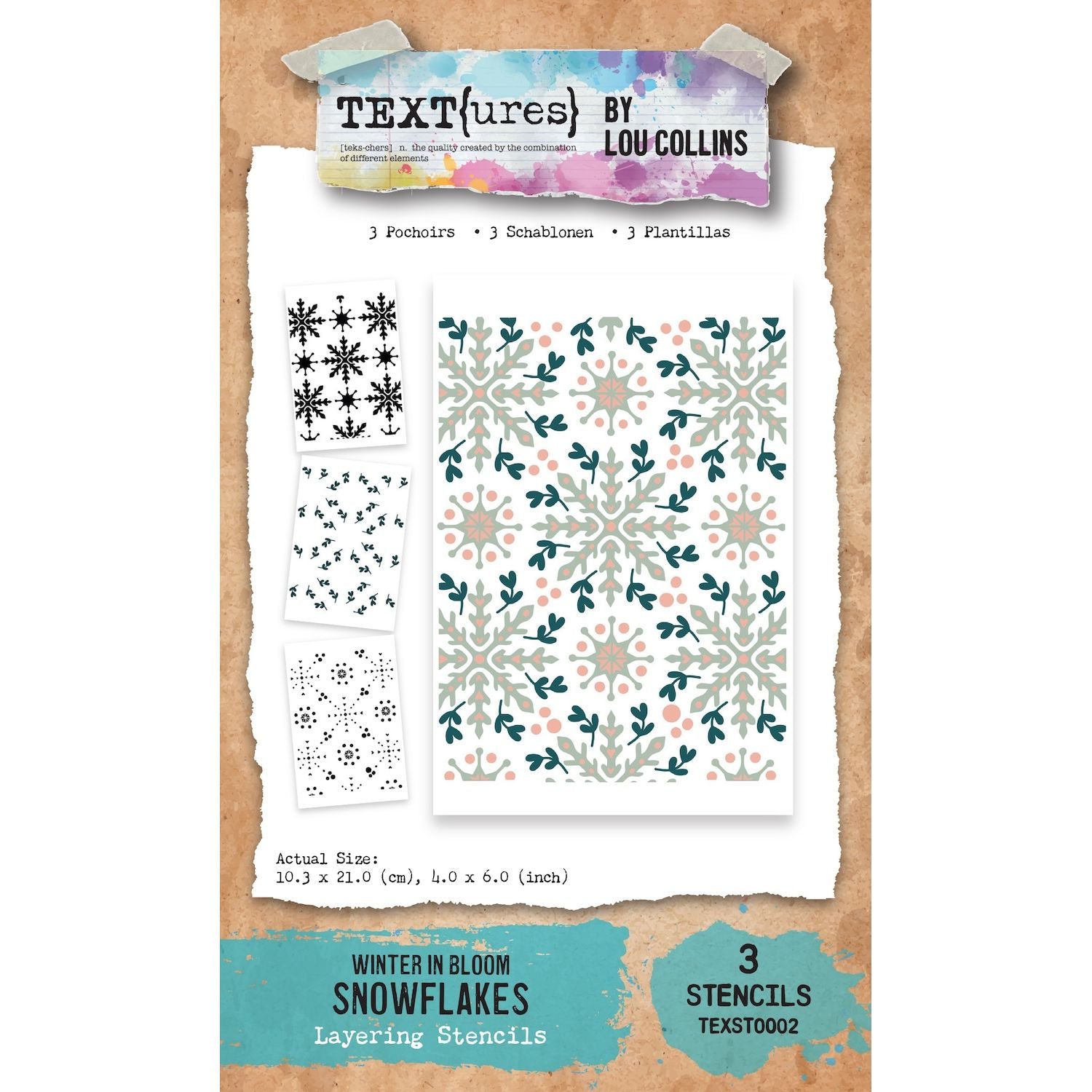 TEXT{ures} Winter in Bloom Snowflakes 4x6 Layering Stencil Set texst0002