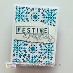 TEXT{ures} Winter in Bloom Snowflakes 4x6 Layering Stencil Set texst0002 blue snowflakes with white trim festive wishes card christine smith