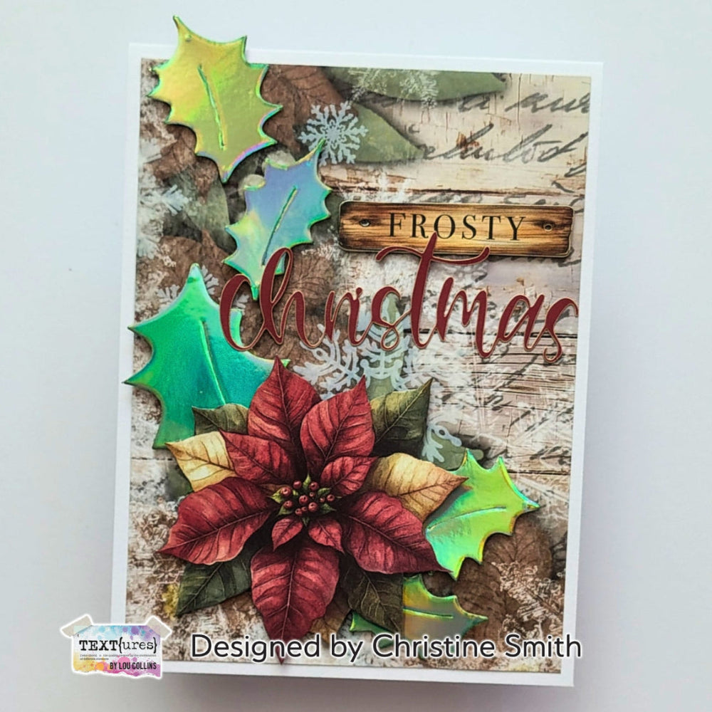 TEXT{ures} Winter in Bloom Wood and Words Laser Cuts texlc0003 leaves red garland frosty christmas card christine smith