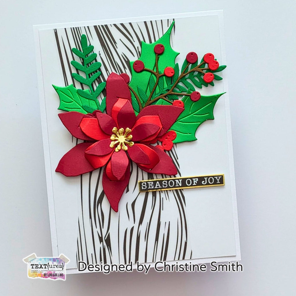 TEXT{ures} Winter in Bloom Woodgrain Kiss Cut Tape texct0003 red flower berries season of joy card christine smith