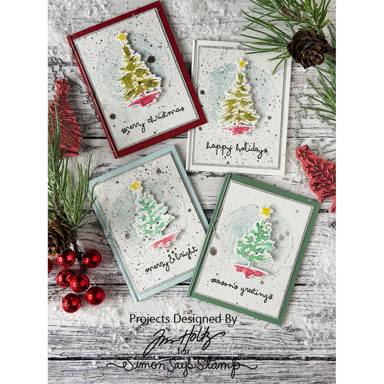 Tim Holtz Scribbly Christmas Stamps with Simon Says Stamp Dies Bundle setsc25 Christmas Cards