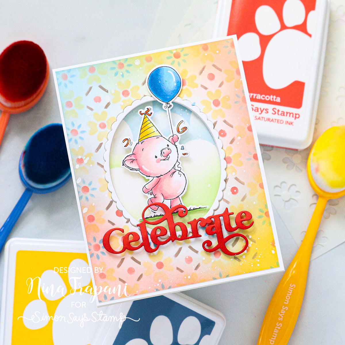 Simon Says Stamp Stencils Tiled Posy 1019st Celebrate Birthday Card