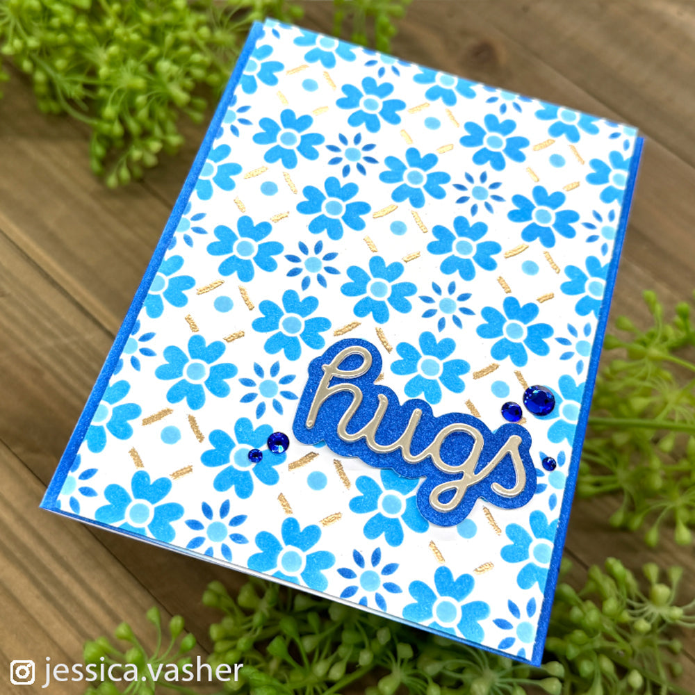 Simon Says Stamp Stencils Tiled Posy 1019st Celebrate Hugs Card