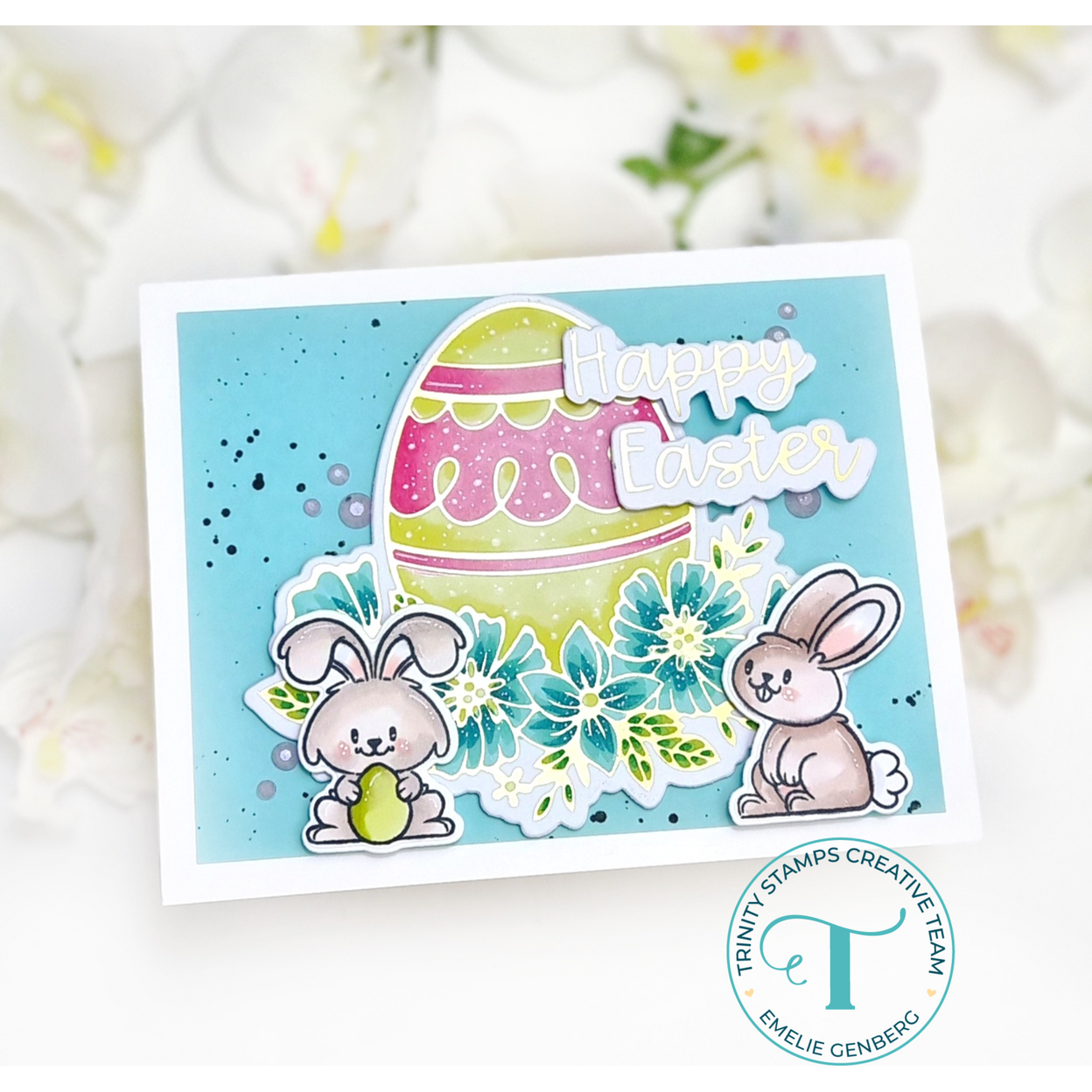 Trinity Stamps Foiled Floral Egg Cut & Foil Die Set tmd-284 Happy Easter Cute Bunnies Card