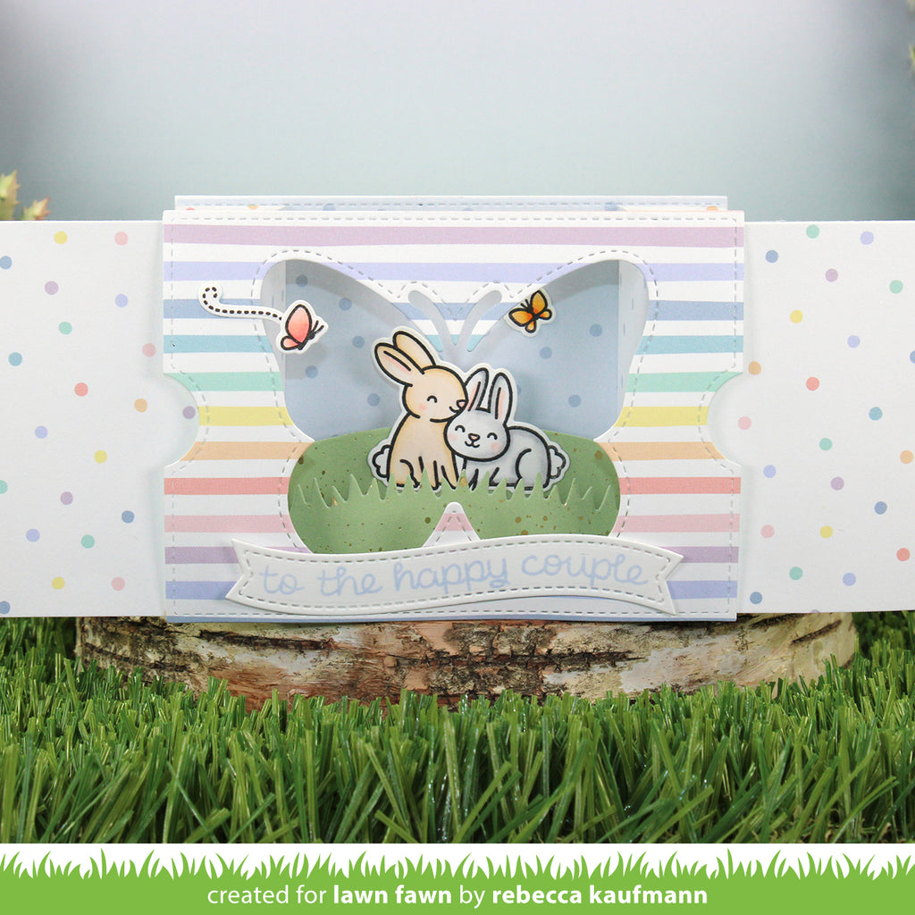 Lawn Fawn Ta-Da! Diorama! Butterfly Window Add-On Dies lf3370 to the happy couple
