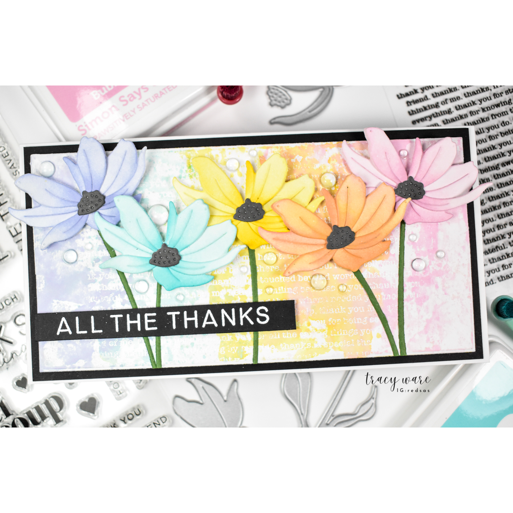 Simon Says Stamp Tattered Daisy Wafer Die s989 Moments in Time Thanks Card | color-code:ALT12