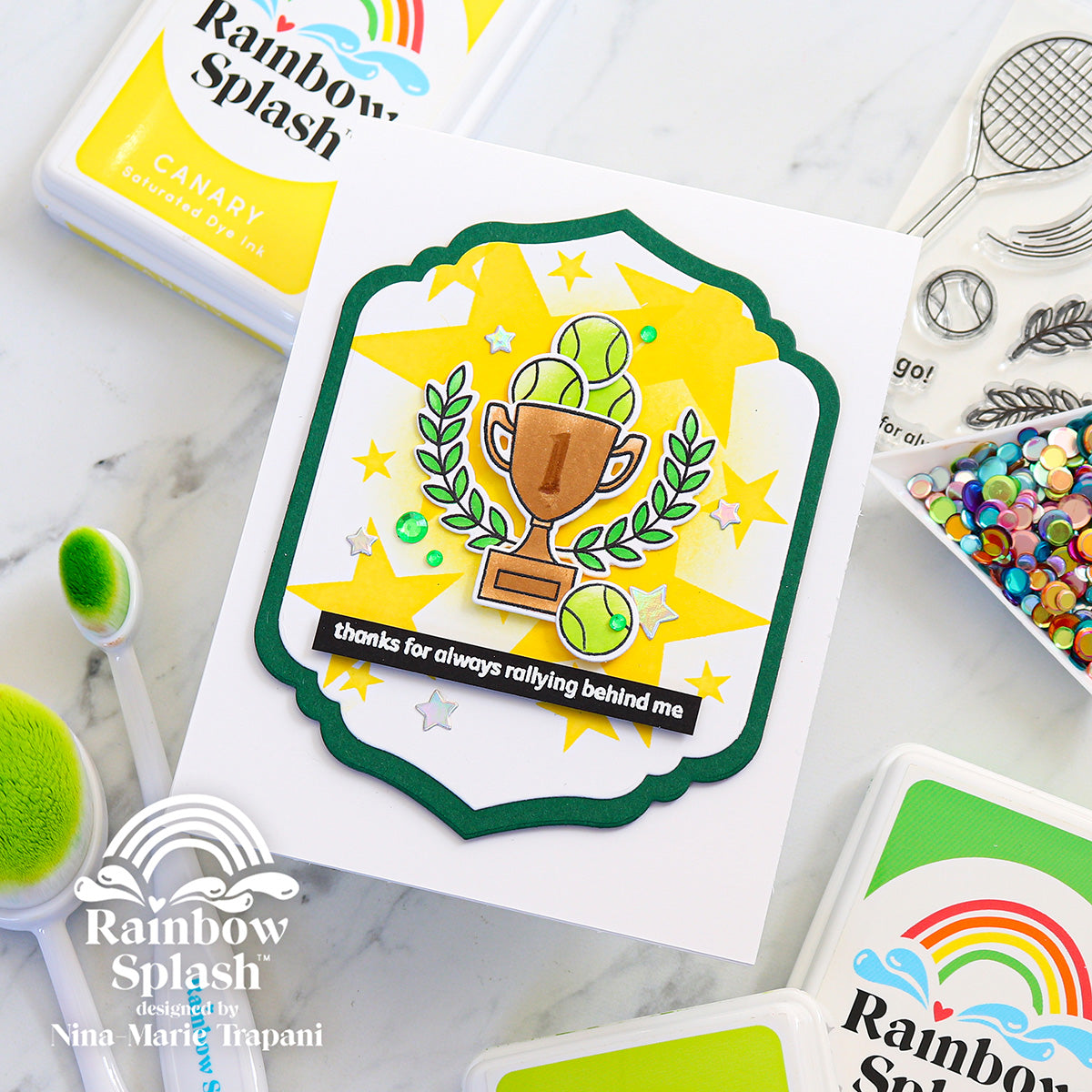Rainbow Splash Stamps Dies and Stencil Tennis rs30set Thanks Card