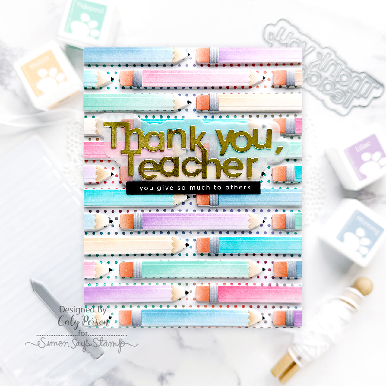 Simon Says Stamp Thank You Teacher Wafer Dies 1304sd Moments in Time Thank You Teacher Card | color-code:ALT04