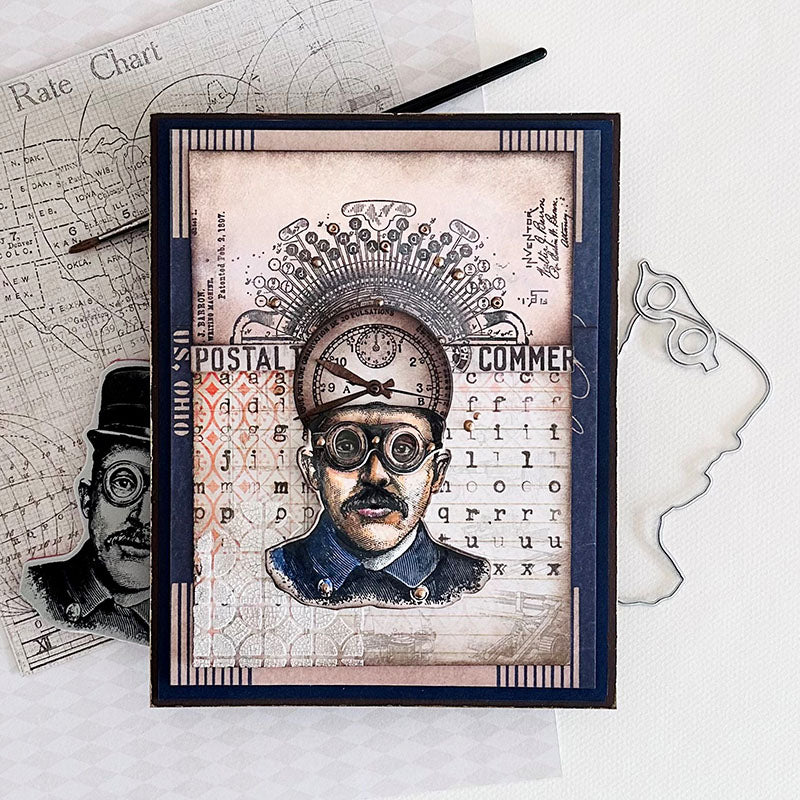 Tim Holtz The Inspector Stamps with Simon Says Stamp Dies Bundle setbz24 setin26 Steam Punk Card