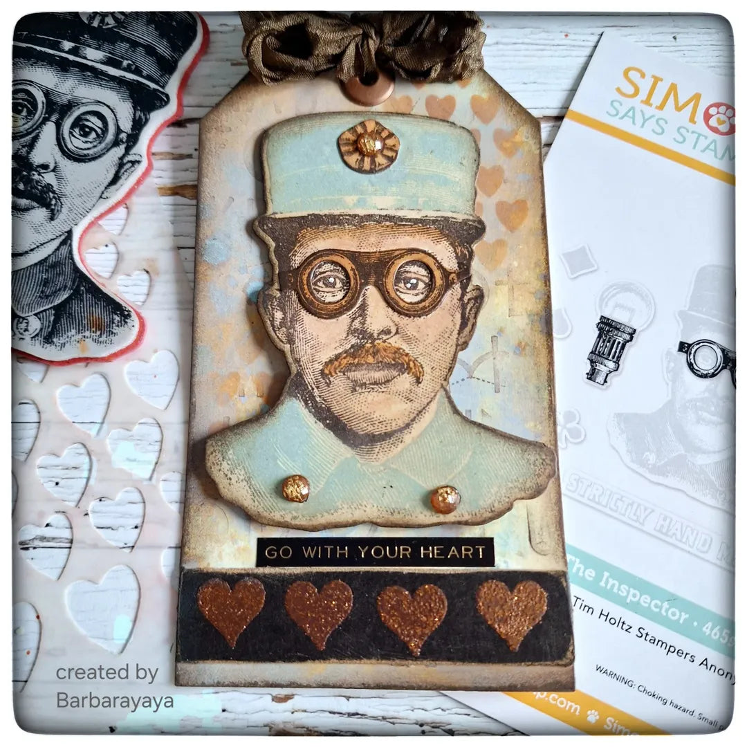 Tim Holtz The Inspector Stamps with Simon Says Stamp Dies Bundle setbz24 setin26 Steam Punk Tag