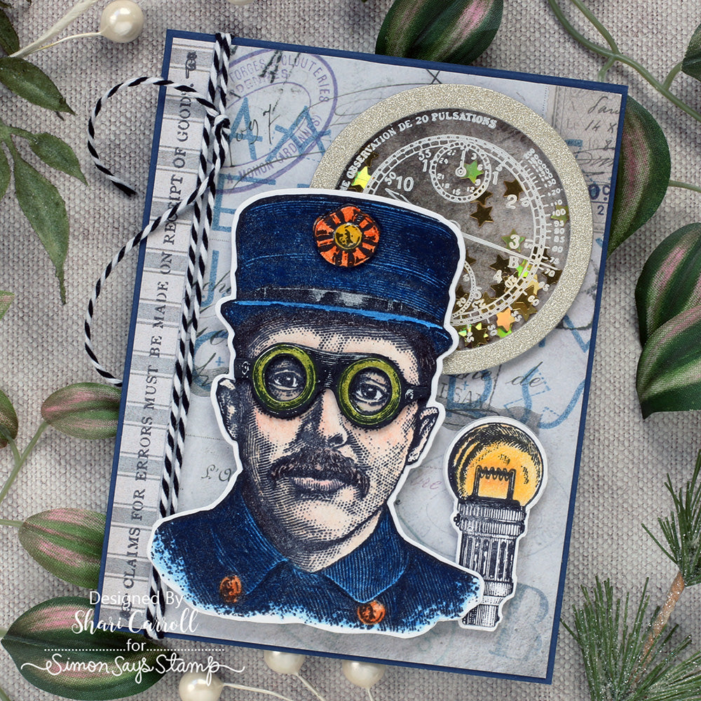 Tim Holtz The Inspector Stamps with Simon Says Stamp Dies Bundle setbz24 setin26 Steam Punk Card | color-code:ALT05