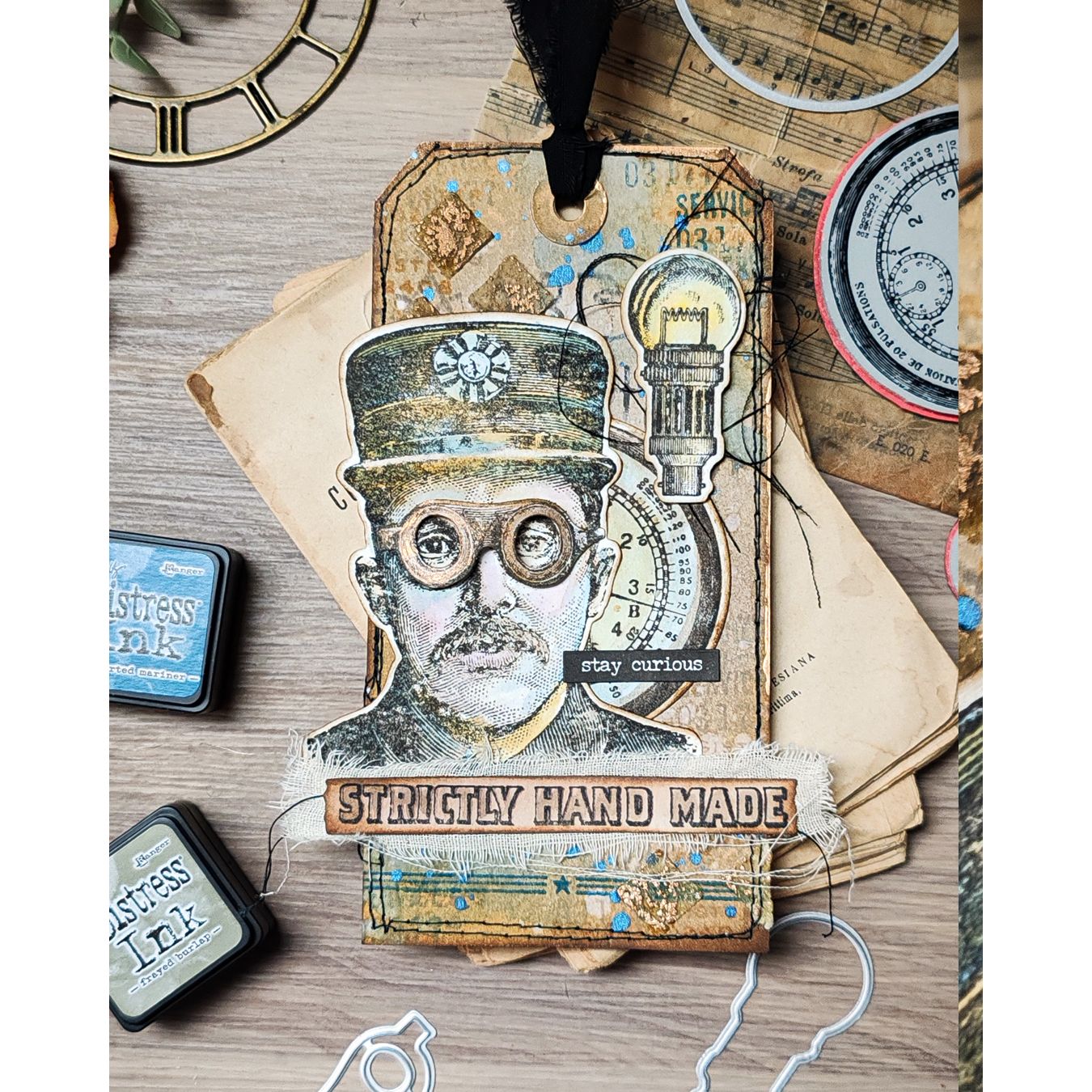 Tim Holtz The Inspector Stamps with Simon Says Stamp Dies Bundle setbz24 setin26 Steam Punk Tag