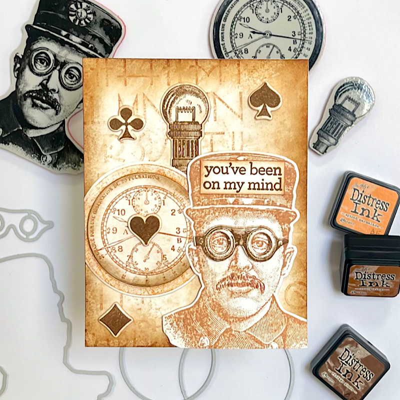 Tim Holtz The Inspector Stamps with Simon Says Stamp Dies Bundle setbz24 setin26 Thinking of You Card