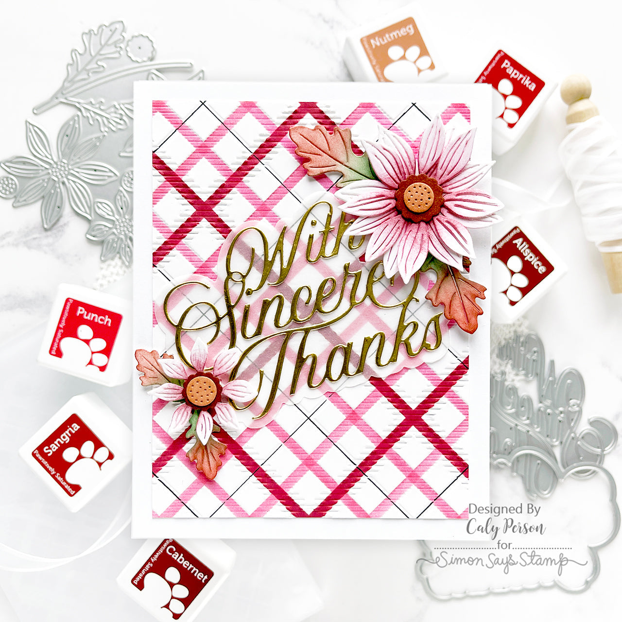 Simon Says Stamp Embossing Folder Thread Plaid sf444 Stamptember Thanks Card | color-code:ALT02