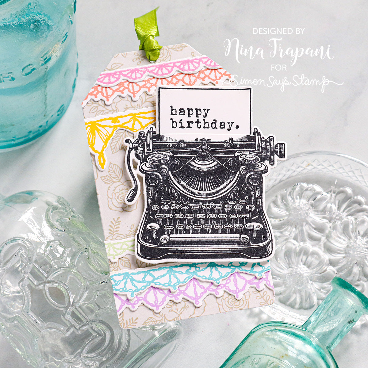 Tim Holtz Cling Rubber Stamps Crochet Trims cms480 happy birthday