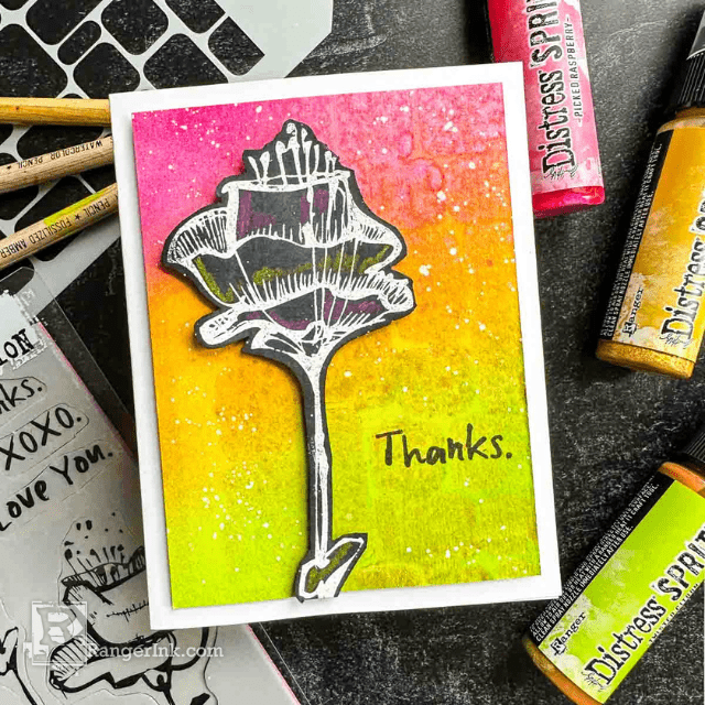 Tim Holtz 4.25 x 5.5 Distress Watercolor Cardstock Ranger TDA39549 Spritz Thank You Card | color-code:ALT7
