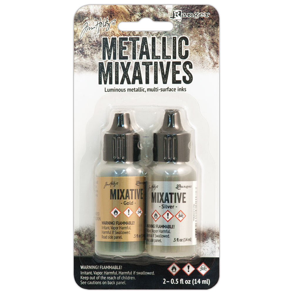 Tim Holtz Alcohol Ink Set Gold And Silver Metallic Mixatives Ranger TIM21247