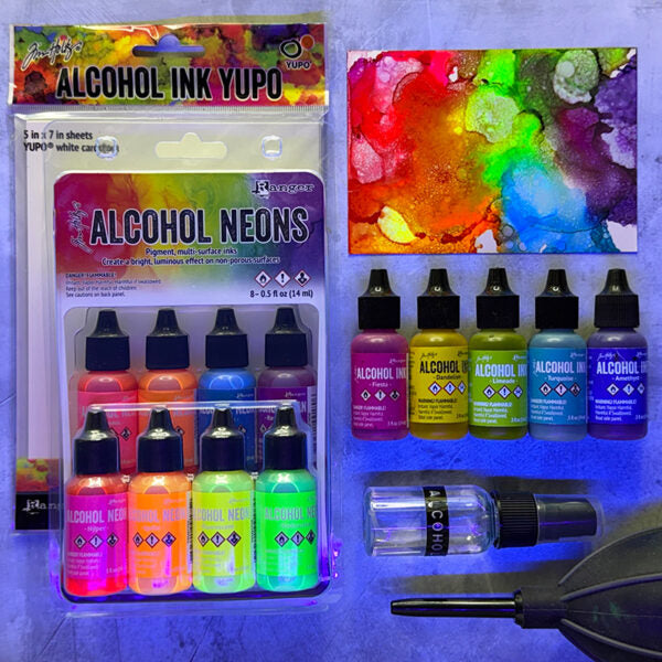 Tim Holtz Alcohol Neons 8 Pack Ranger tak91820 Blacklight Vibrant Background | color-code:ALT06