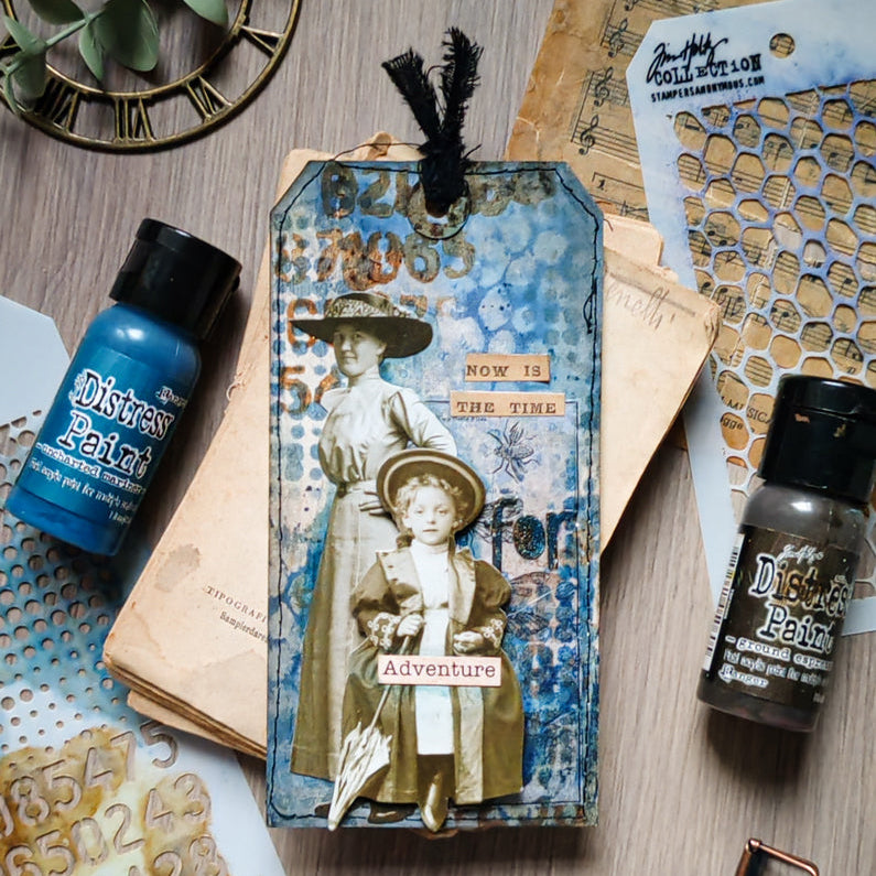 Tim Holtz Clear Stamps and Stencil Noble Gent, Halftone and Digits thmm118 blue background | color-code:ALT01
