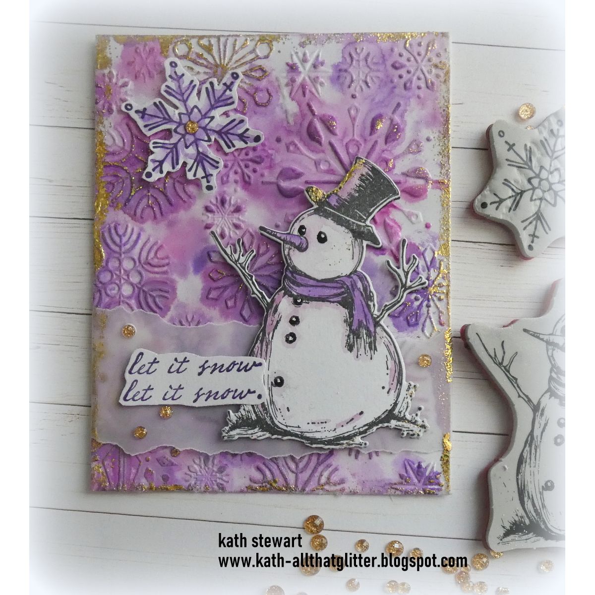 Tim Holtz Cling Rubber Stamps Mr. Frostie cms499 purple snowflakes