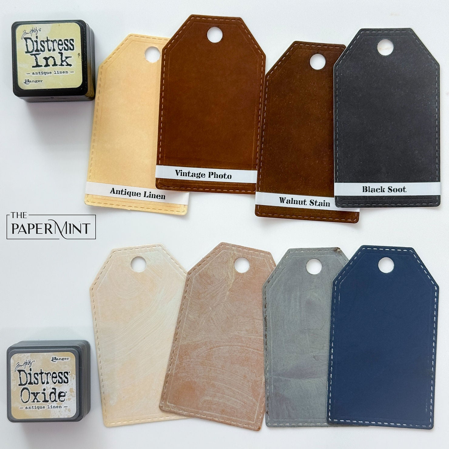 Tim Holtz Distress Mini Oxide Ink Pad Kits 1-6 And 2 Storage Tins Bundle Color Swatches | color-code:ALT07