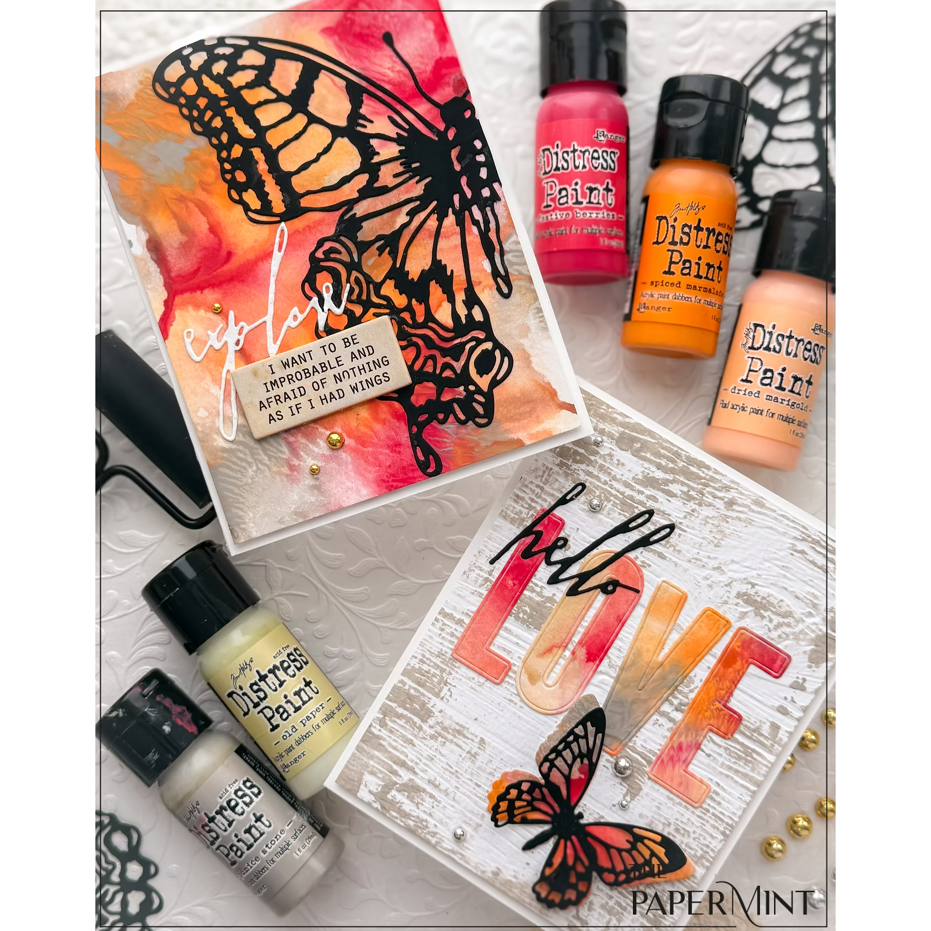 Tim Holtz Flip Top Distress Paint Foursome Bundle 3 Paint Smooshing Cards | color-code:ALT02