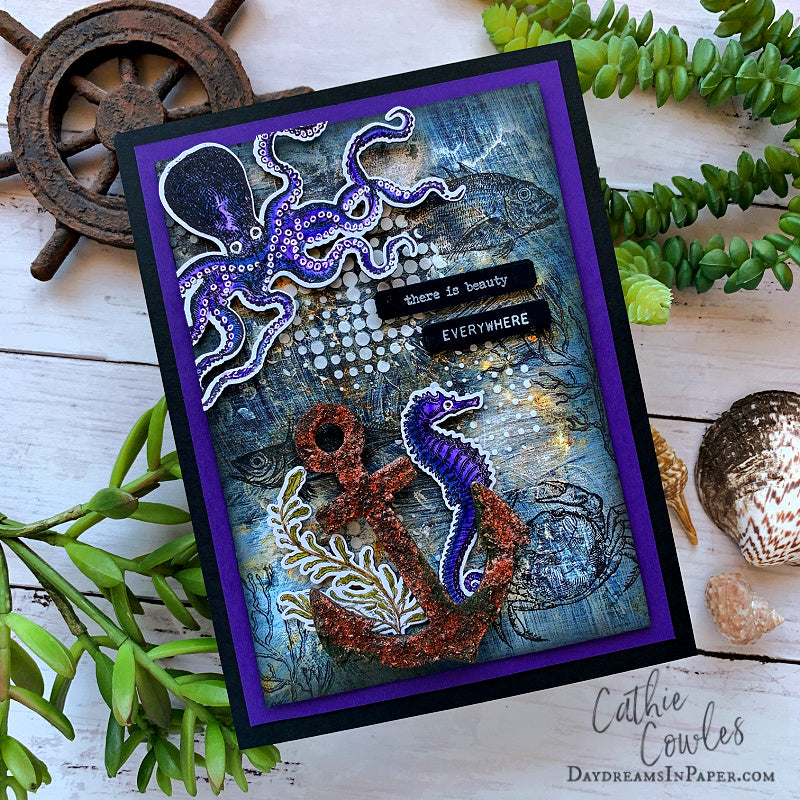 Tim Holtz Sea Life Stamps with Simon Says Stamp Dies Bundle setsl26 Purple Under the Sea Card Cathie Cowles