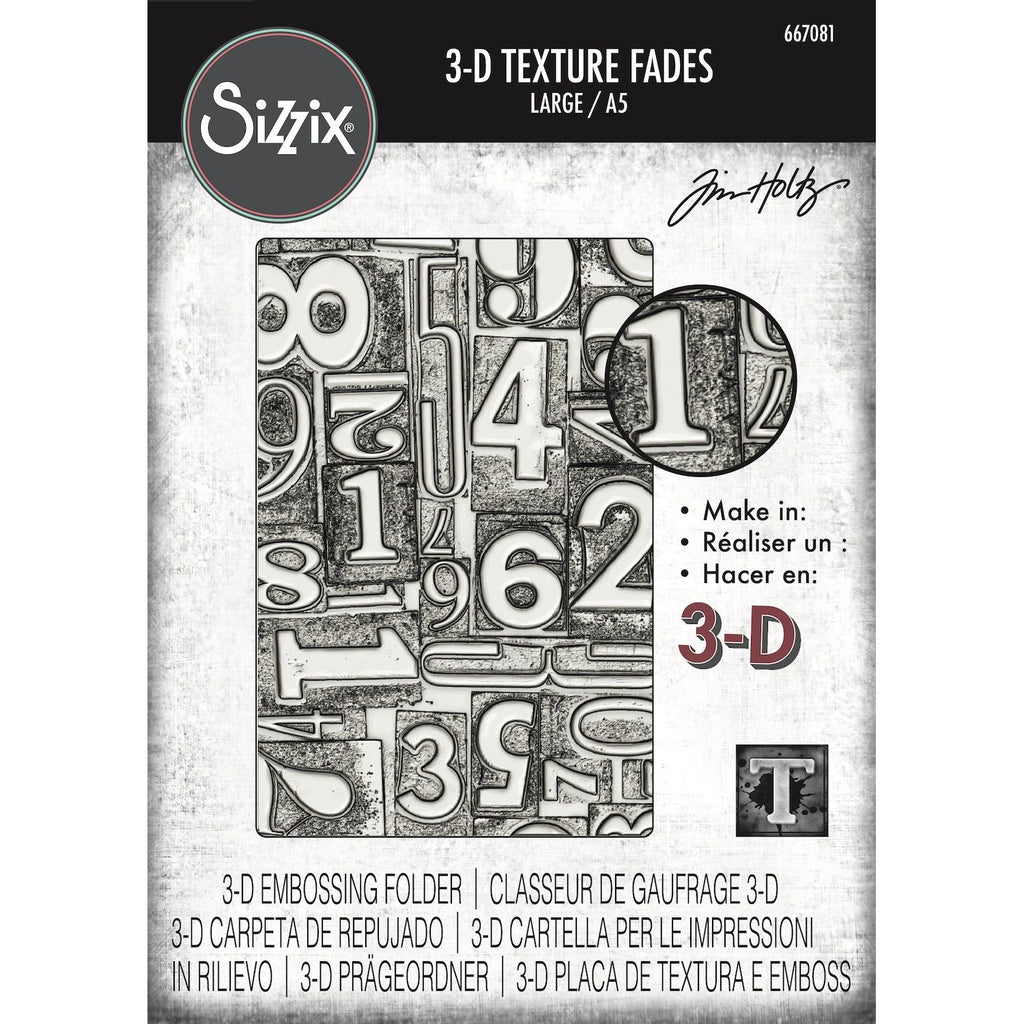 Tim Holtz Sizzix 3D Large A5 Embossing Folder Numbered 667081