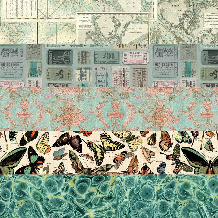 Tim Holtz idea-ology Teal 8 x 8 Palette Paper Collection th94475 sample 2