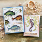 Tim Holtz Tiny Text Stamps with Simon Says Stamp Dies Bundle settx26 Under the Sea Cards Paula Cheney