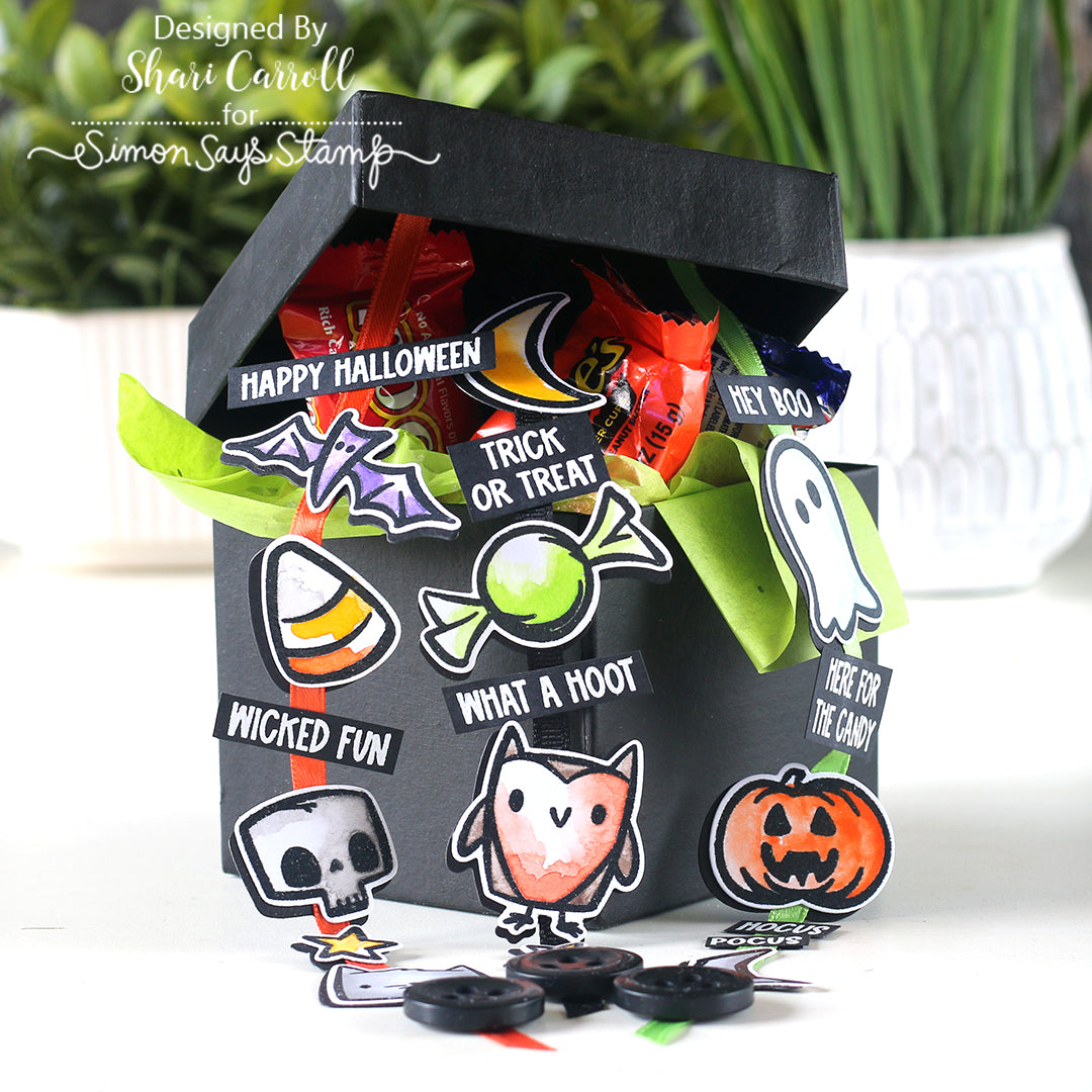 Tim Holtz Tiny Frights Stamps with Simon Says Stamp Dies Bundle settf25 Halloween Treat Box