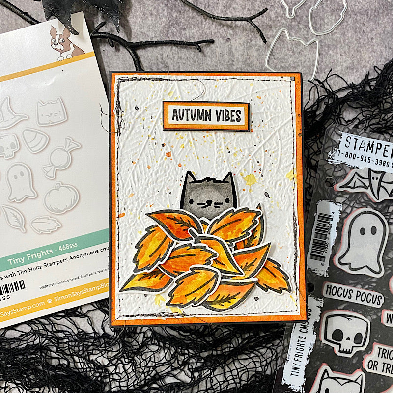 Tim Holtz Tiny Frights Stamps with Simon Says Stamp Dies Bundle settf25 Fall Card 