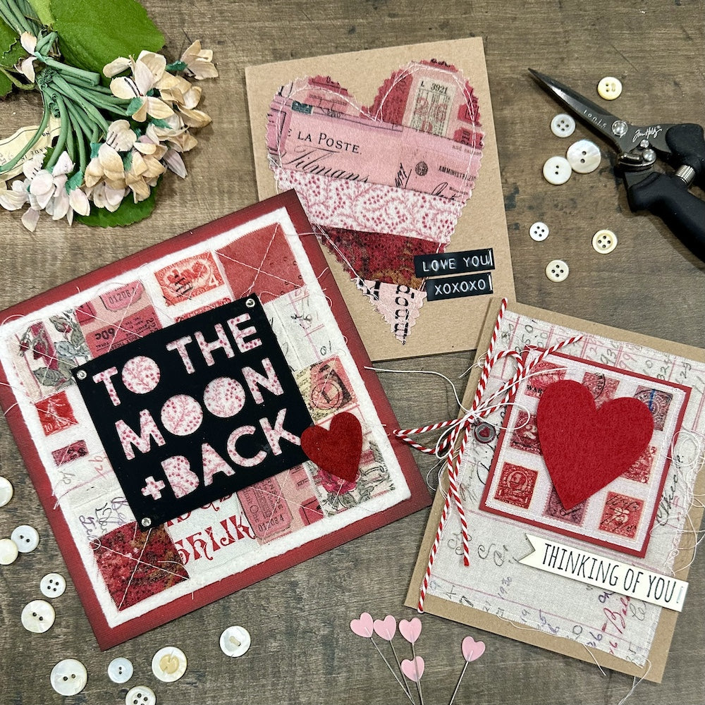 FUN Fabric Cards showcasing Tim Holtz Eclectic Elements with Richele Christensen Red and Pink | color-code:alt5