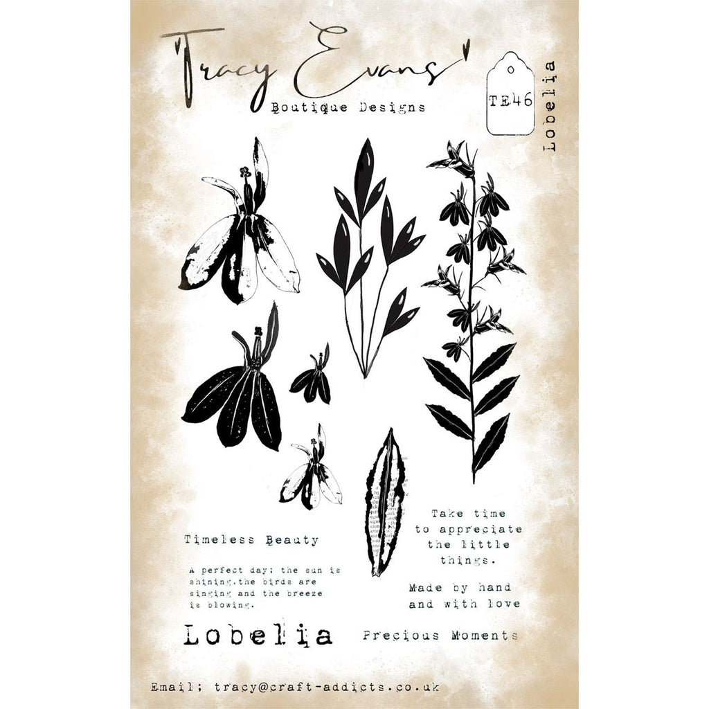 Tracy Evans Boutique Designs Lobelia A6 Clear Stamps te46