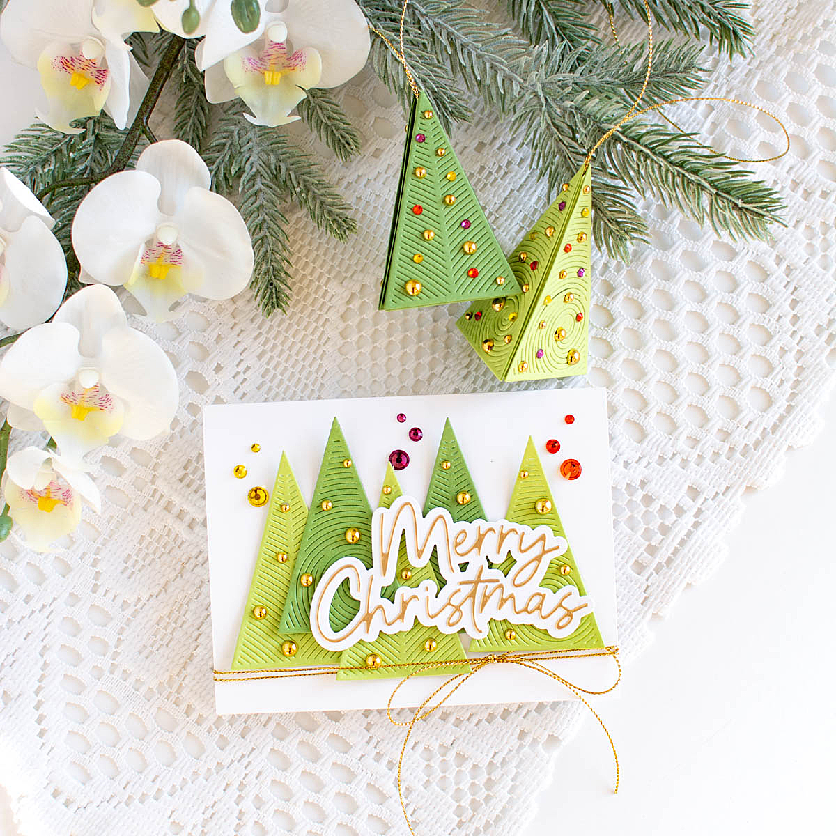 Simon Says Stamp Triangle Whirl Trees Bundle set1108tw And Everything Nice Christmas Card and Ornaments | color-code:ALT012