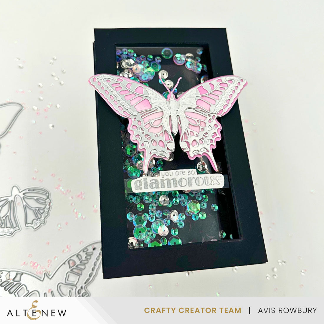 Altenew Stellar Sequins Twinkling Pink alt10631 butterfly