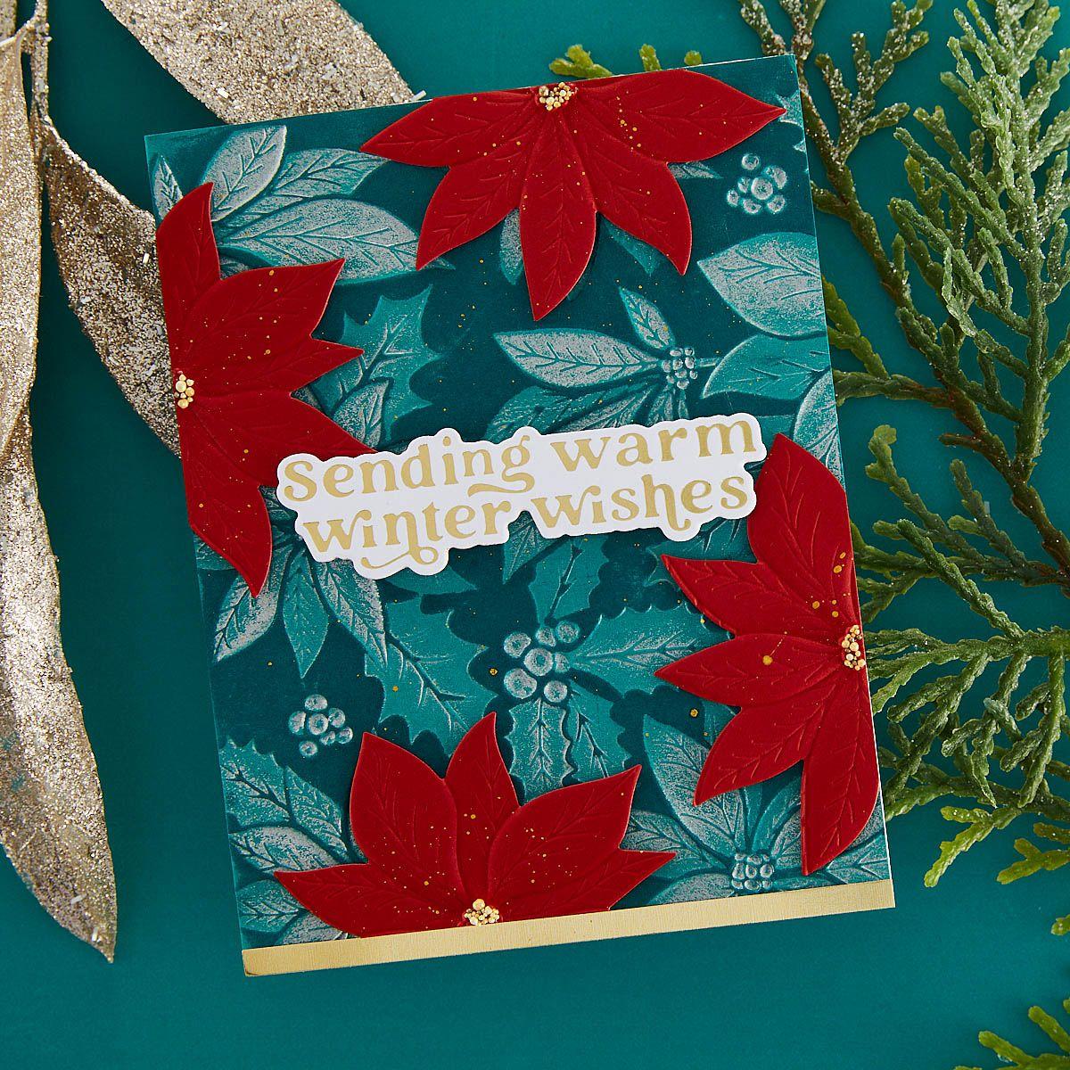 e3d-072 Spellbinders Playful Poinsettia 3D Embossing Folder sending warm winter wishes