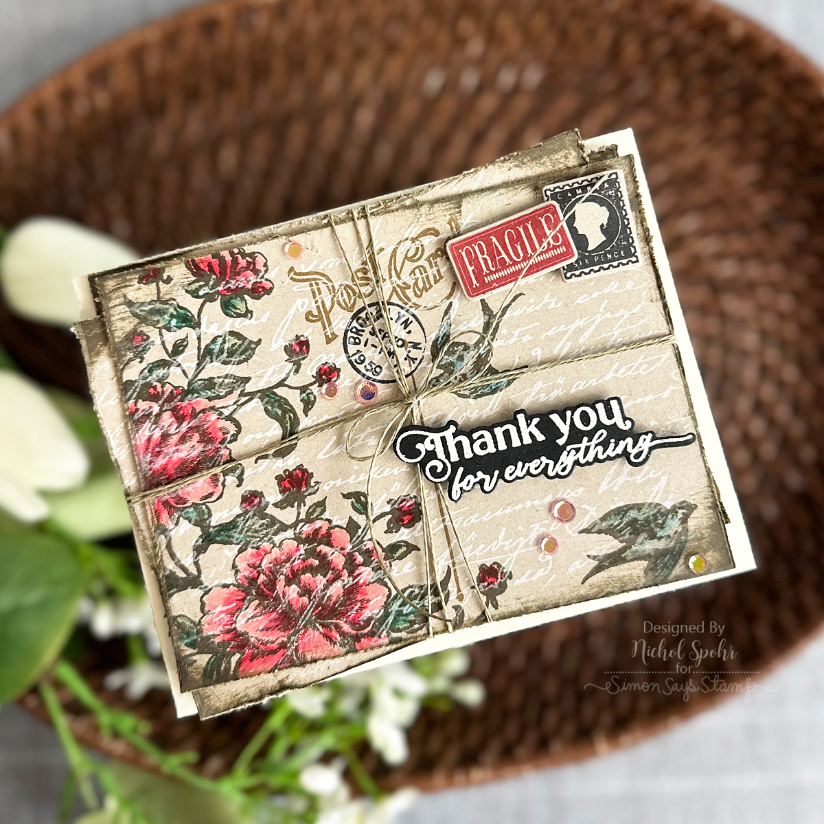 Simon Says Clear Stamps Vintage Blooms 2196ssc Moments in Time Thank You Card | color-code:ALT01