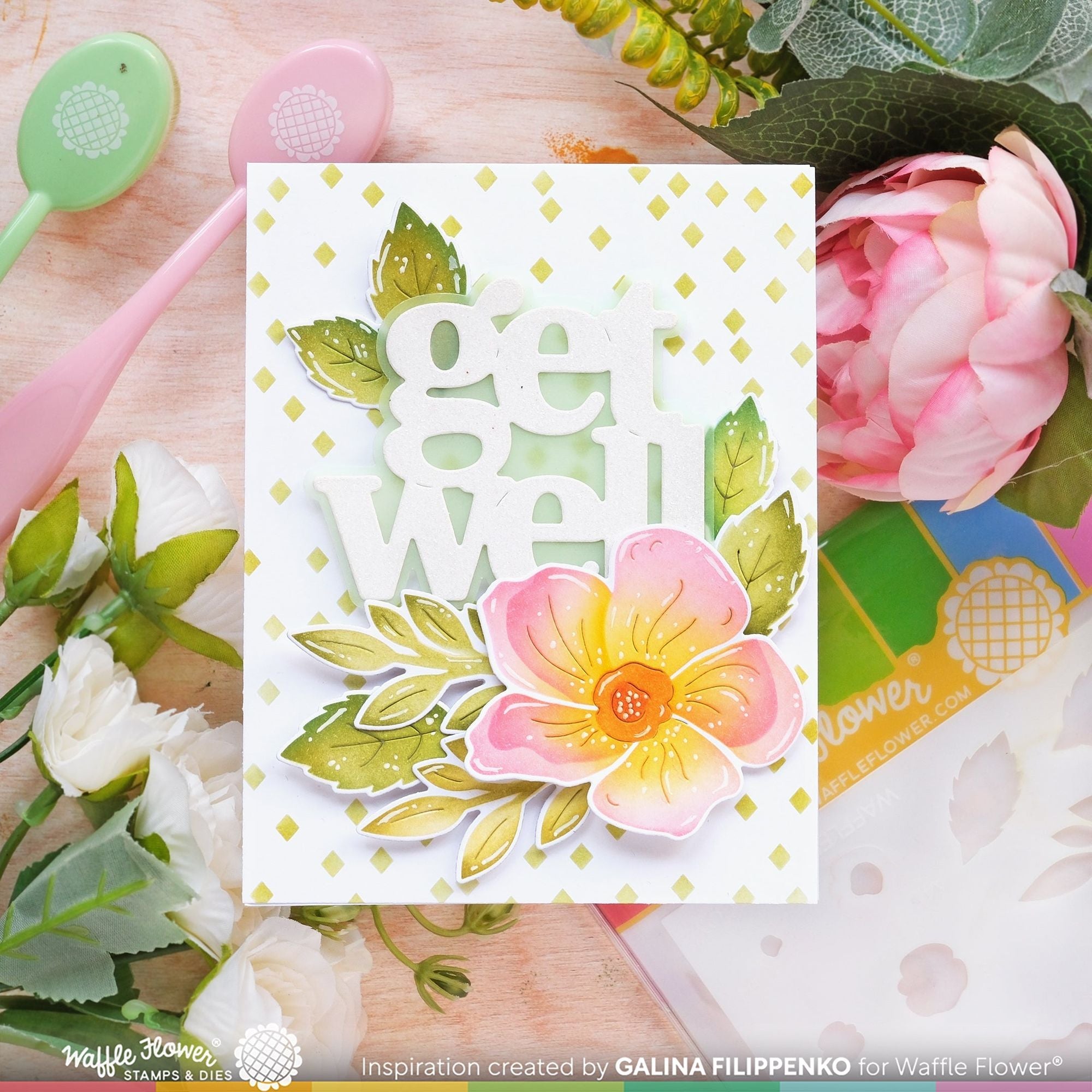 Waffle Flower Layered Flower Duo Die-n-stencil 421756 get well