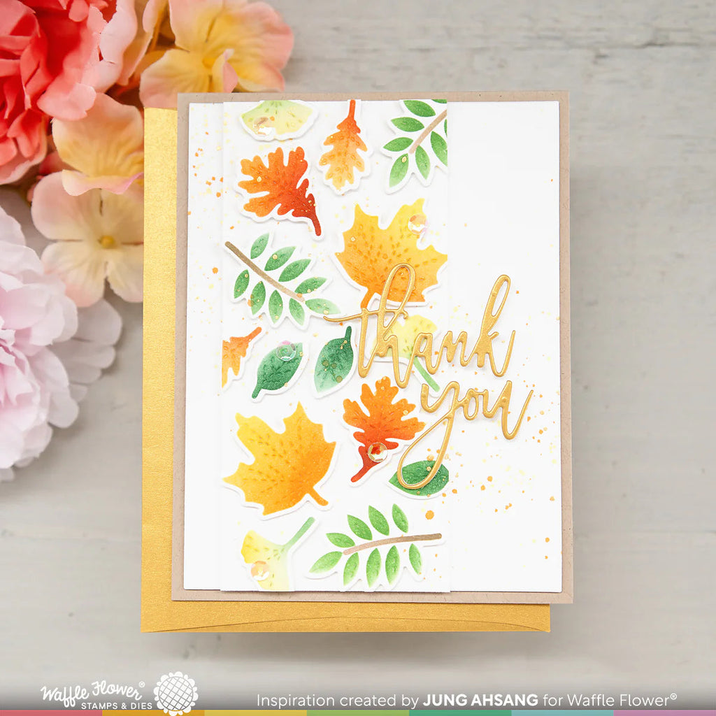 Waffle Flower Multiple Fall Leaves Clear Stamp and Die Set wfc1547 thank you
