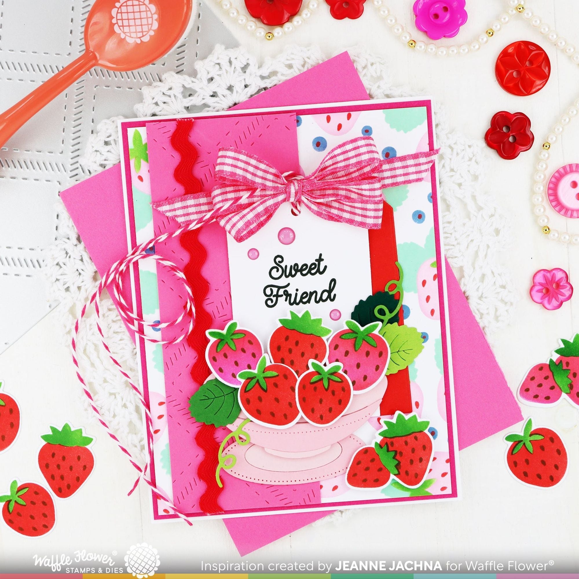 Waffle Flower Multiple Strawberries Die-n-stencil 421489 sweet friend